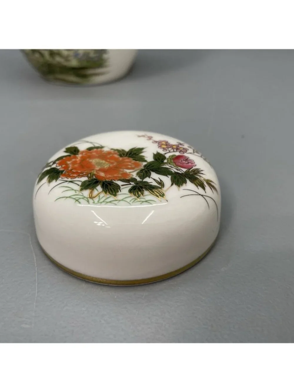 Vintage 70s Japan Yamaji Ginger Jar Peacocks Floral Porcelain Hand Painted